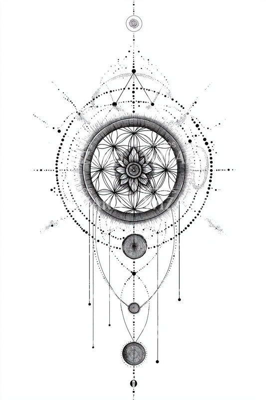 Design del tatuaggio del loto con fasi lunari