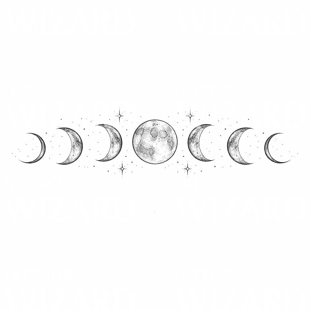 Lunar Phases Line Tattoo Design