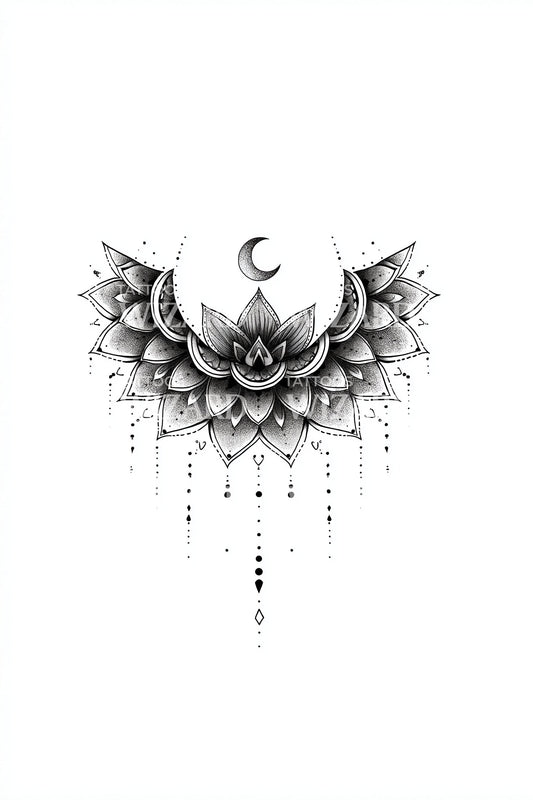 Lunar Winged Lotus Emblem Tattoo Illustration