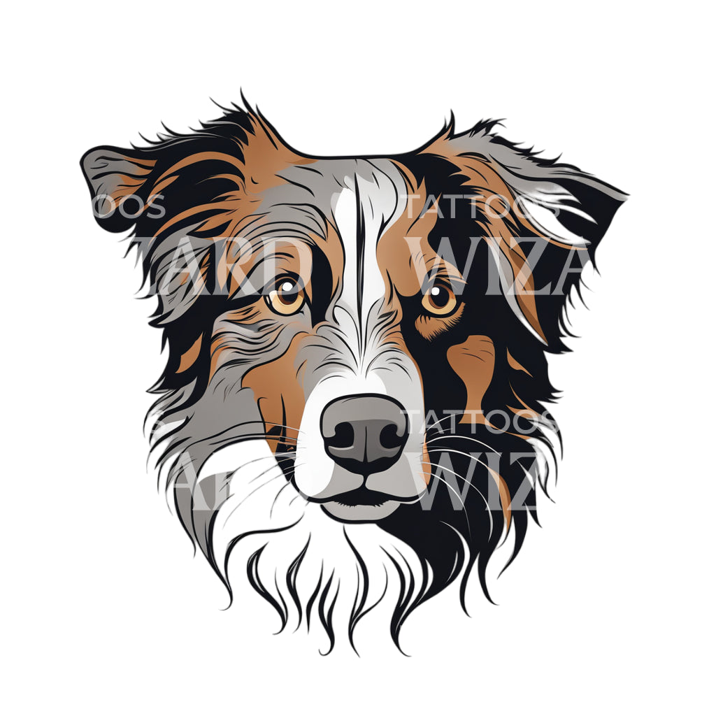 Australian Shepherd Dog Head Tattoo Design