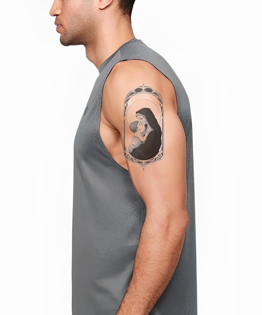 Illustrazione Tatuaggio Abbraccio Madonna con Bambino