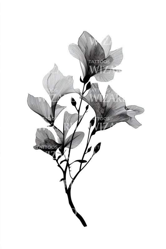 Design di tatuaggio a linea sottile con ramo di magnolia