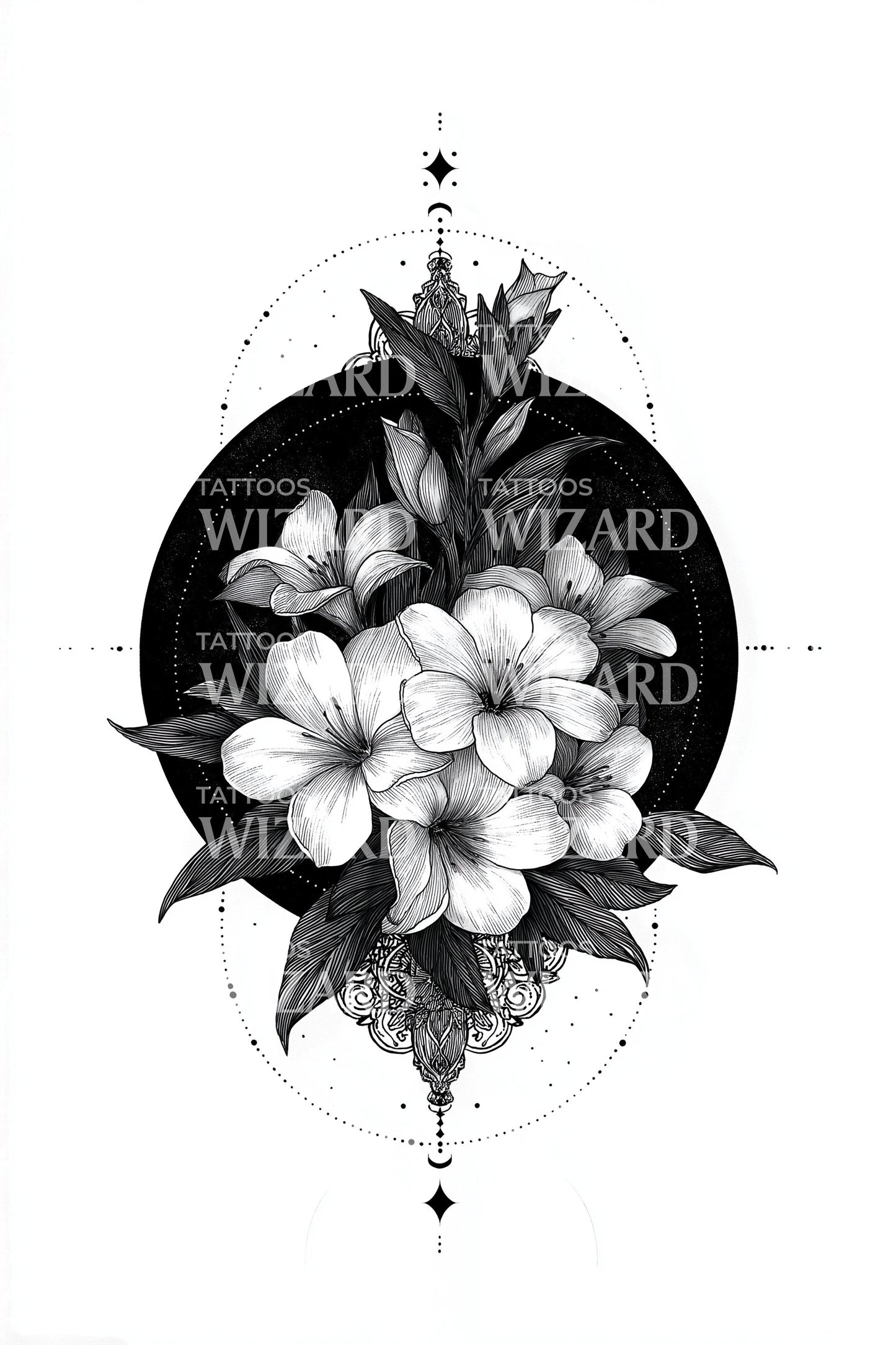 Magnolia Halo Dotwork Tattoo Design