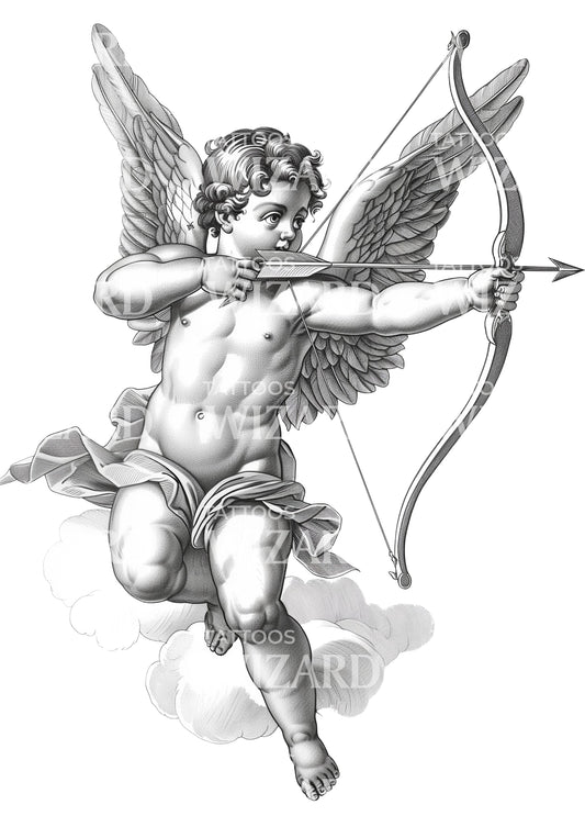 Marble Statue of Cupid Angel Tattoo Design