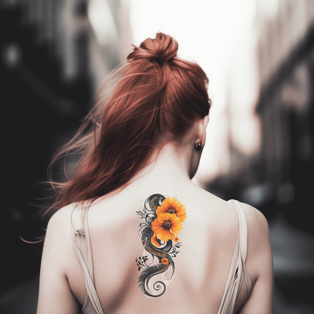 Design de tatouage Marigold Scroll Flair