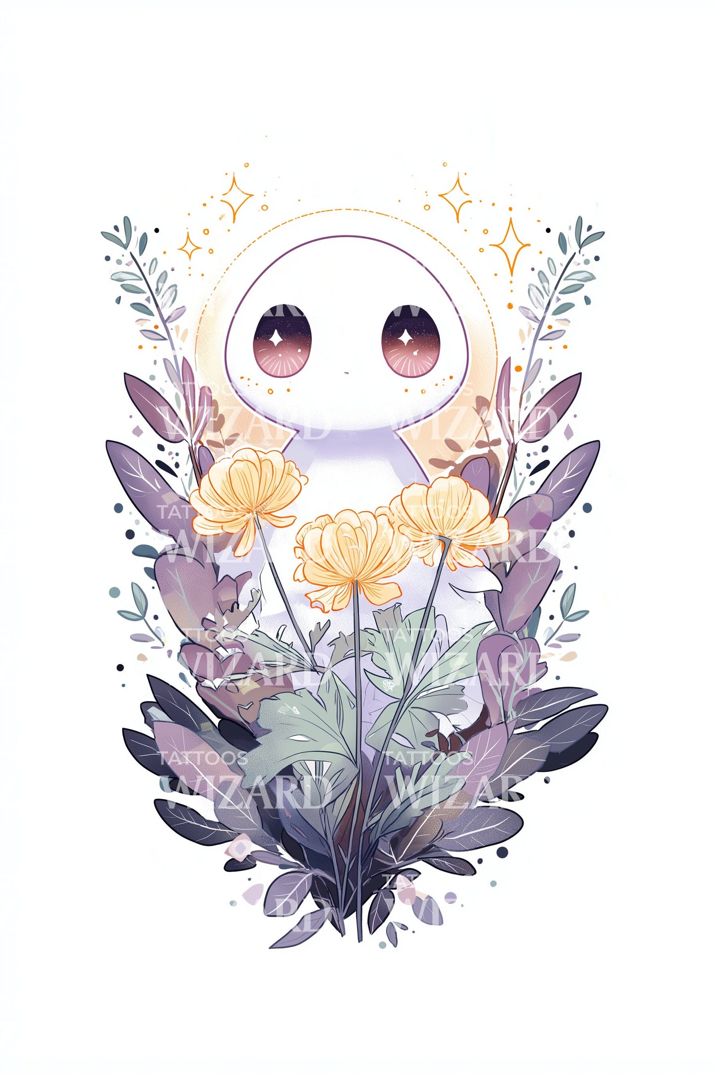 Ringelblumen-Waldgeist-Tattoo-Illustration