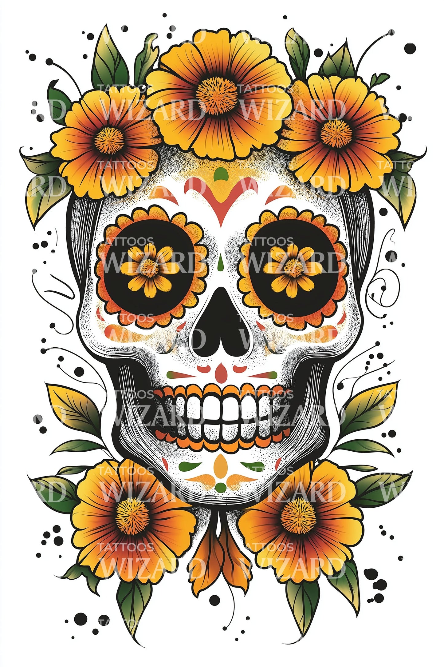 Marigold Sugar Skull Tattoo Design
