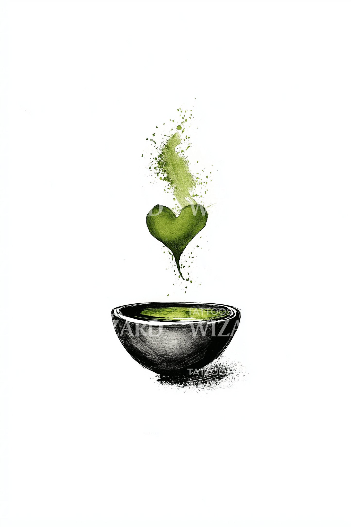 Matcha Heart Steam Tattoo Design
