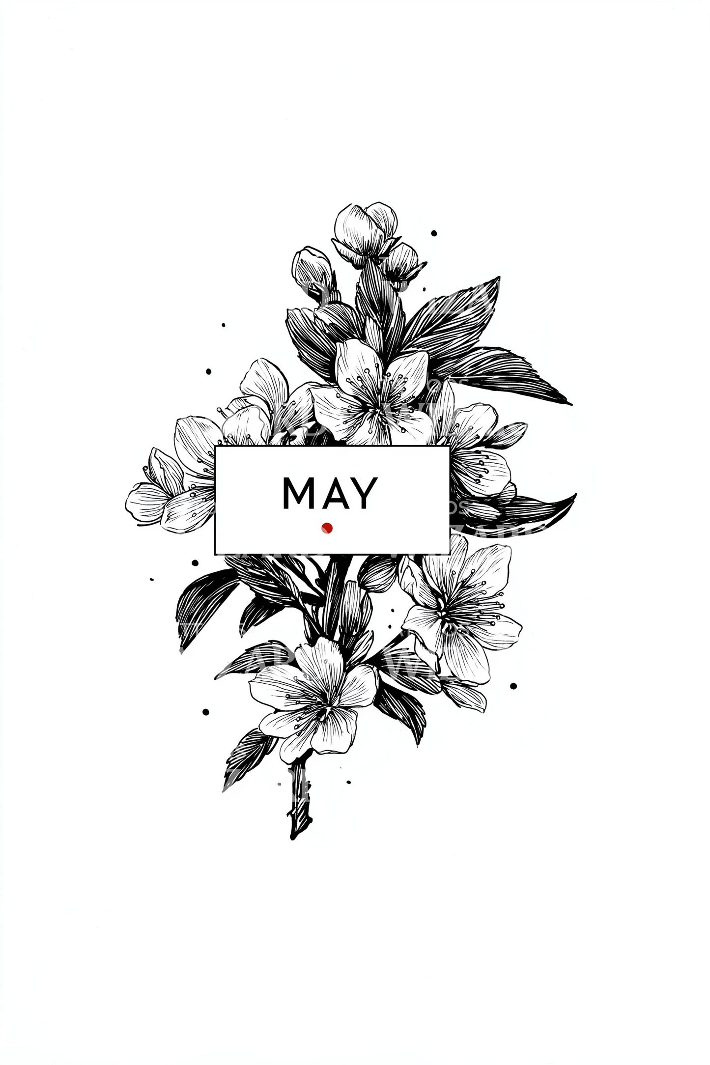 May Berry Branch Script Tattoo Illustration