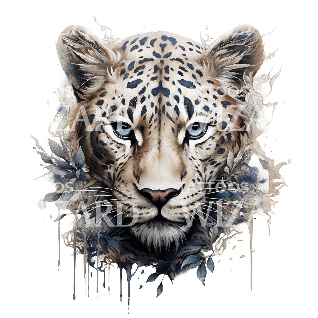 Watercolor Panther Portrait Tattoo Design
