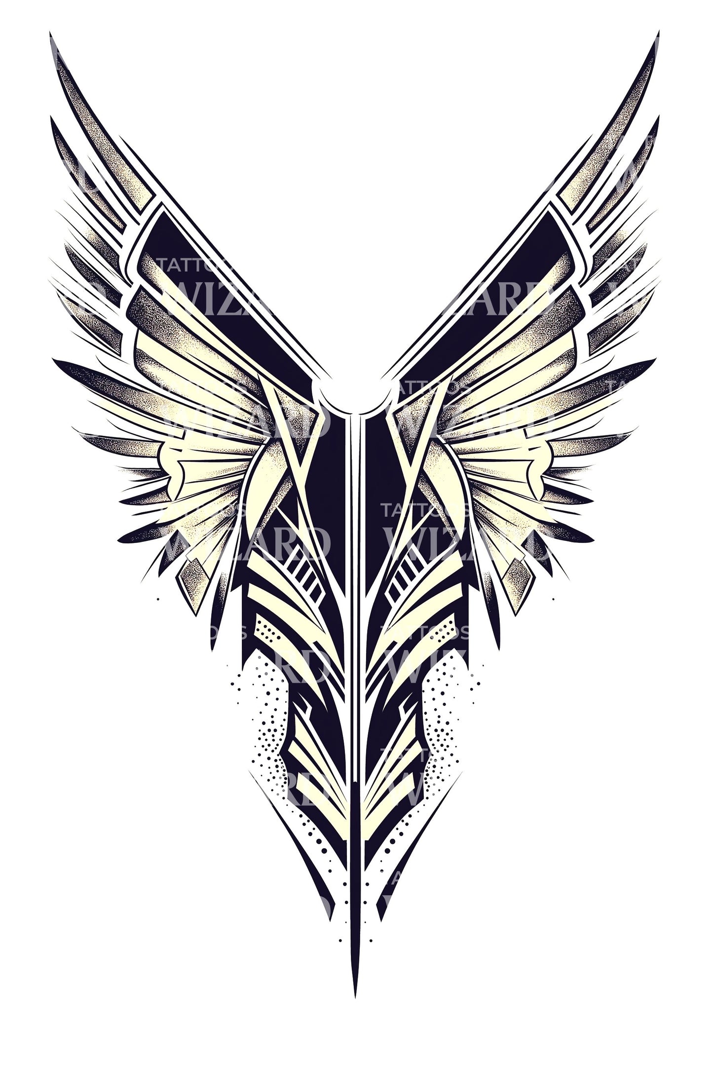 Mech Guardian Wing Mask Tattoo Design
