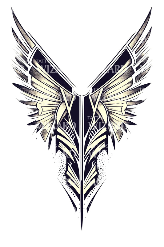 Mech Guardian Wing Mask Tattoo Design