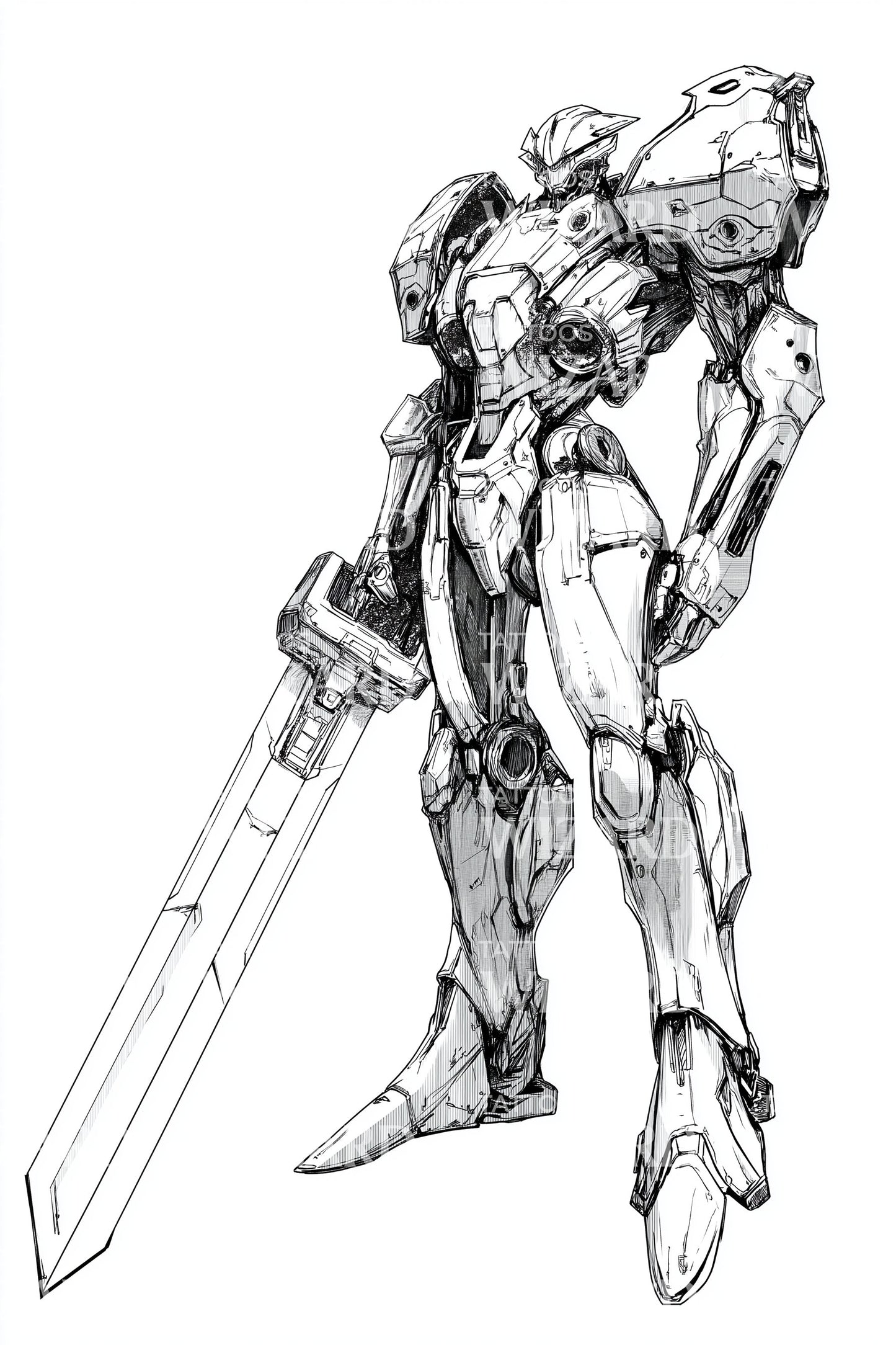 Ilustração de Tatuagem do Guardião da Espada Mecha