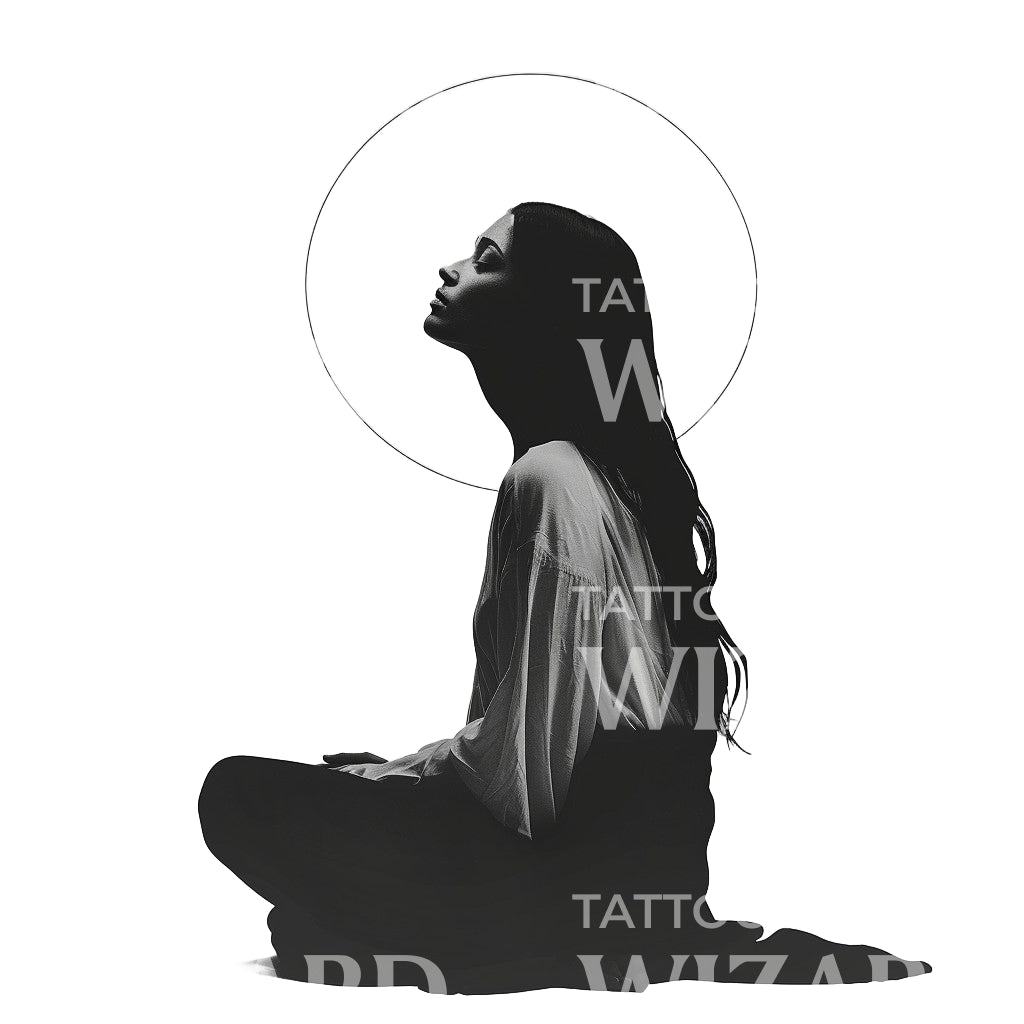 Meditating Woman Minimalist Tattoo Design