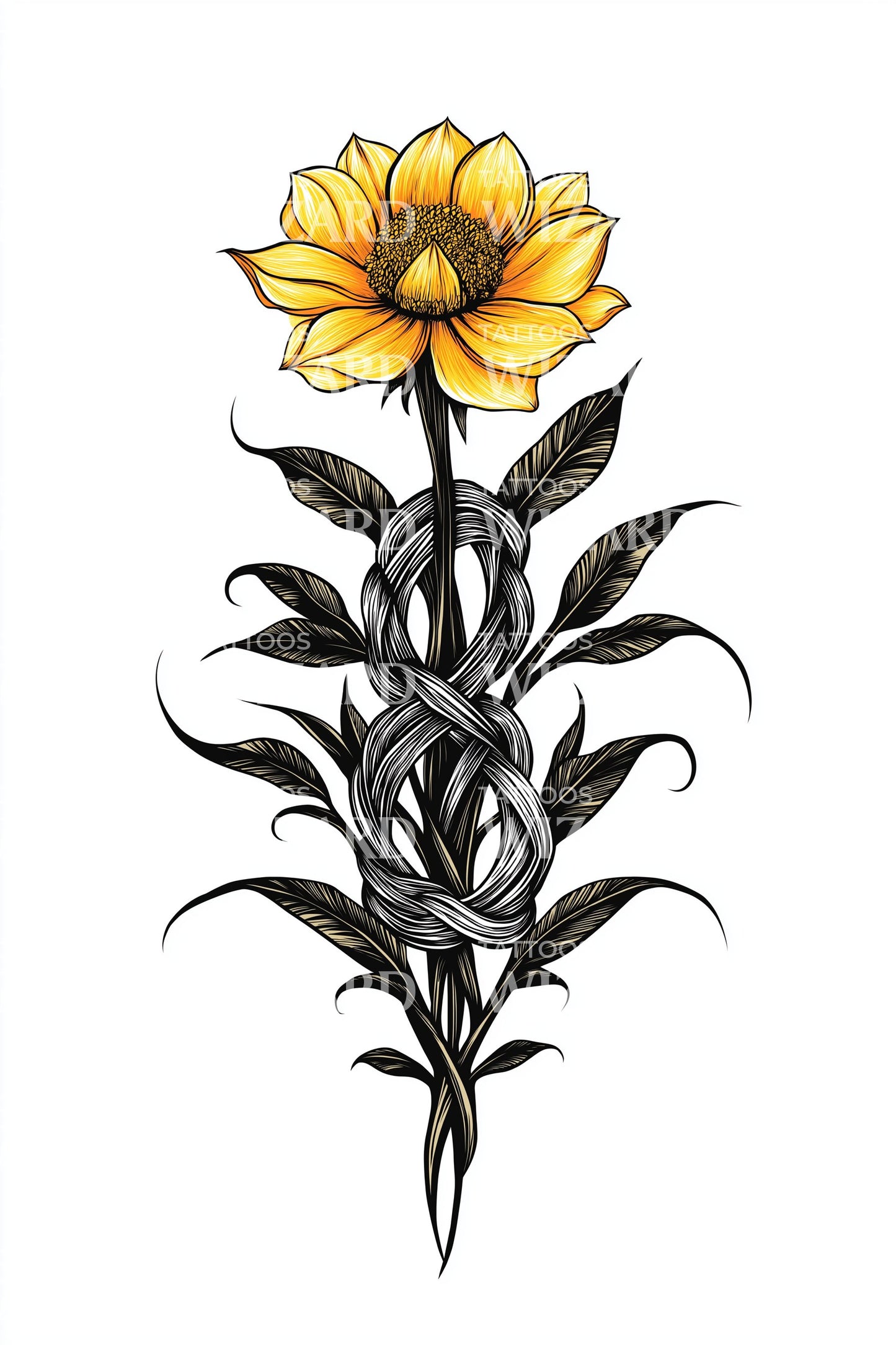 Midnight Stem Bloom Tattoo Design