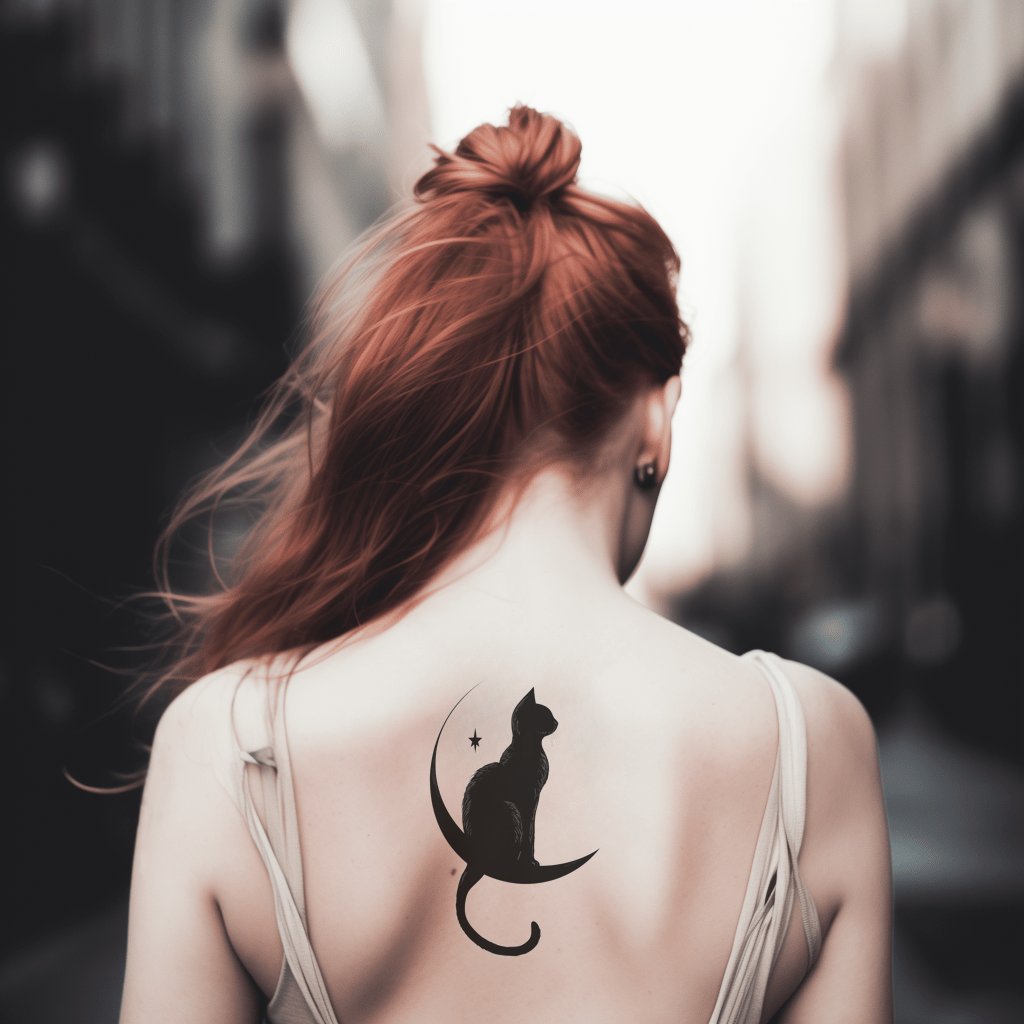 Minimal Crescent Cat Profile Tattoo Design