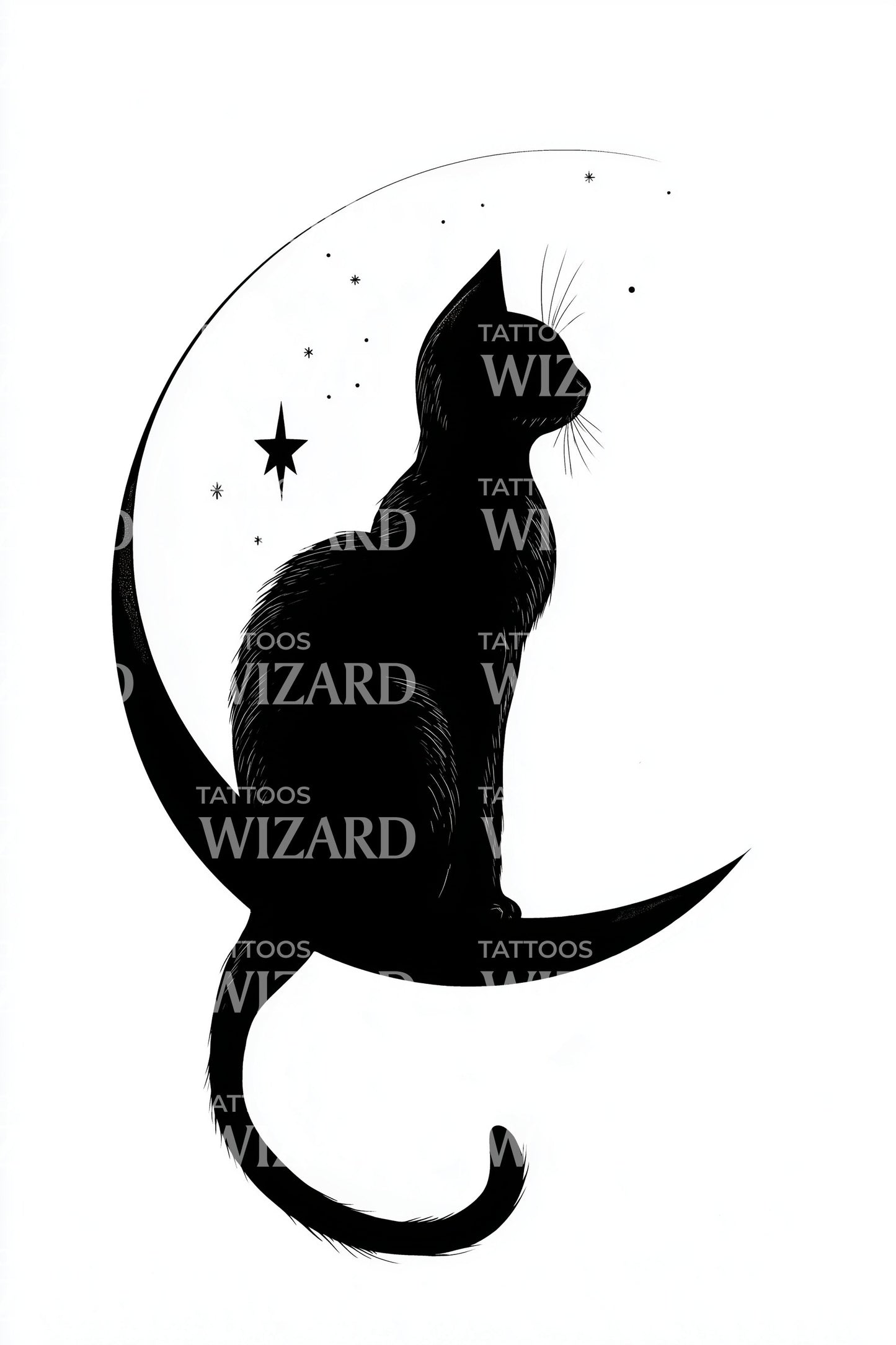 Minimal Crescent Cat Profile Tattoo Design