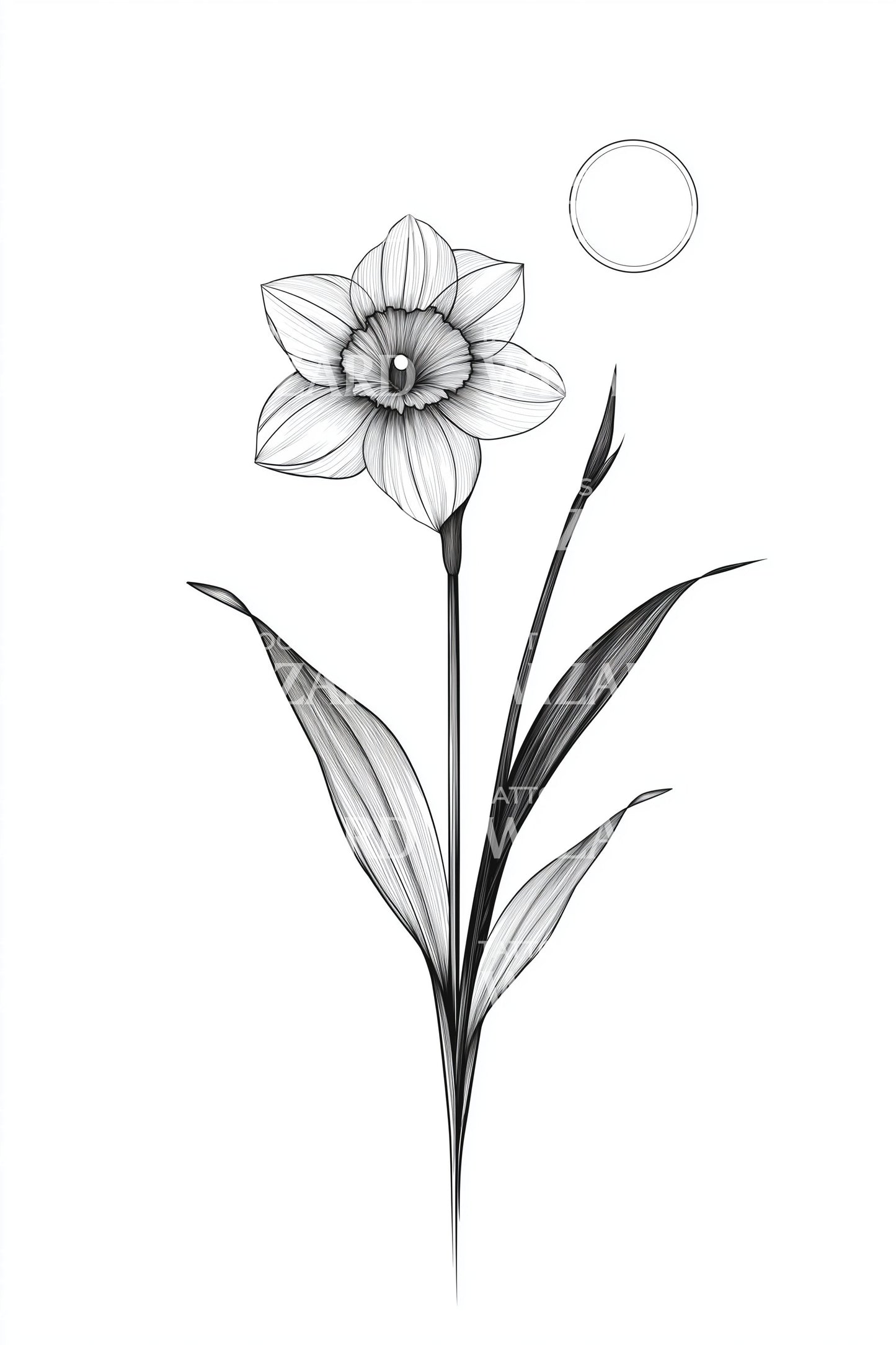 Diseño de tatuaje minimalista de narciso gracia