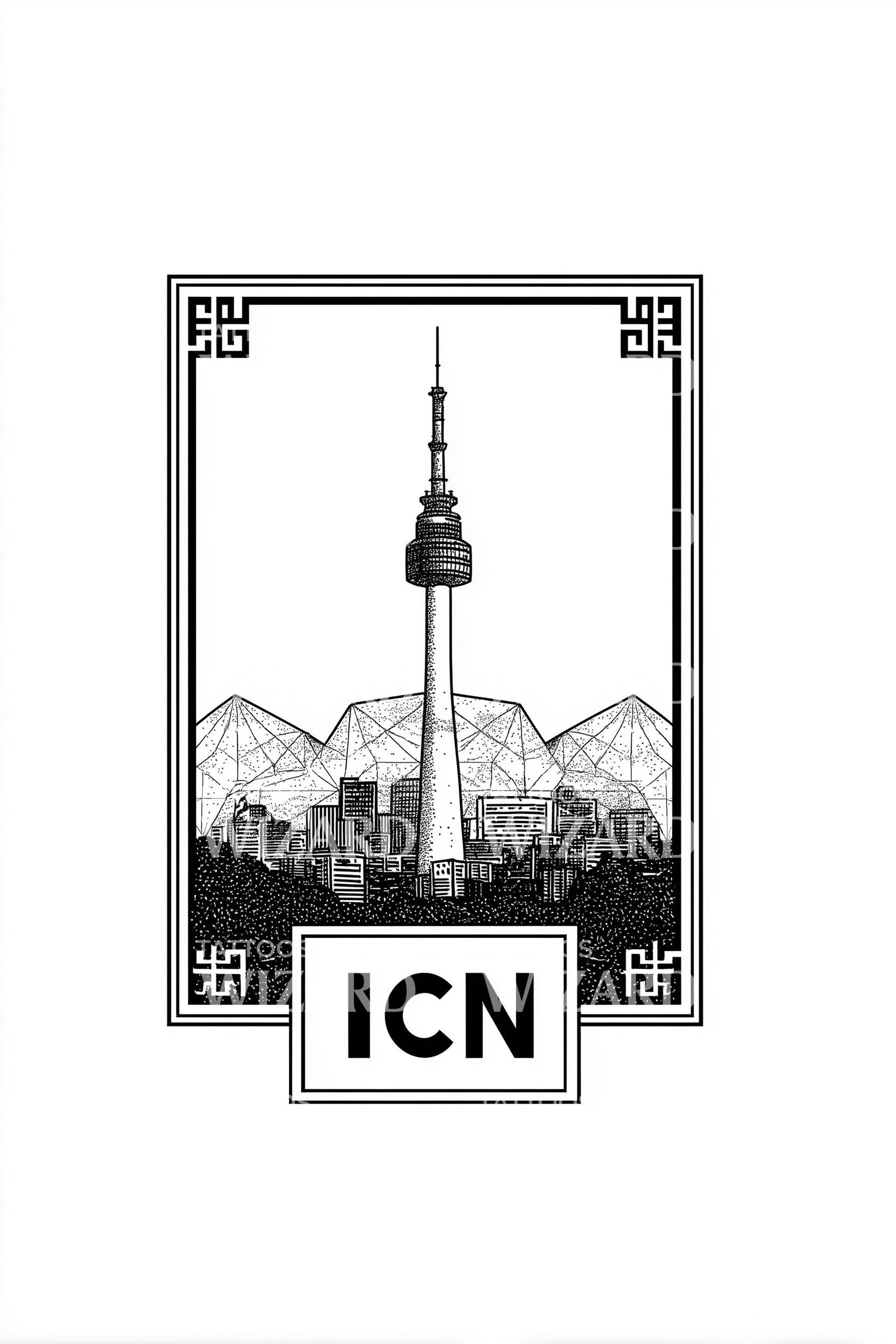 Minimal ICN Tower Tattoo Design