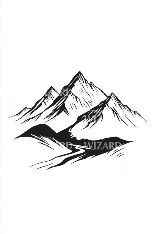 Minimalistische Tinten-Berg-Tattoo-Design