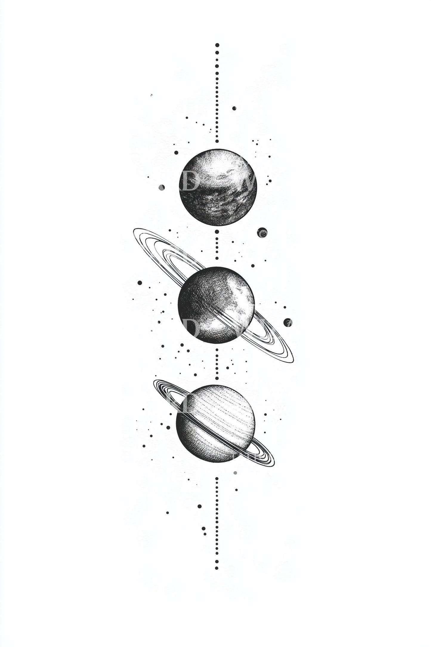 Minimalistický design tetování s planetami v řadě