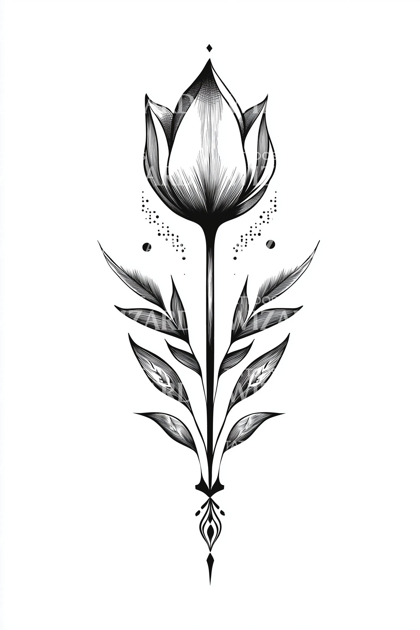 Minimal Tulip Sprig Tattoo Design