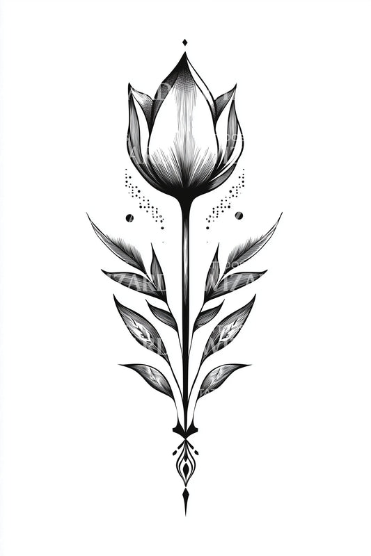 Minimal Tulip Sprig Tattoo Design