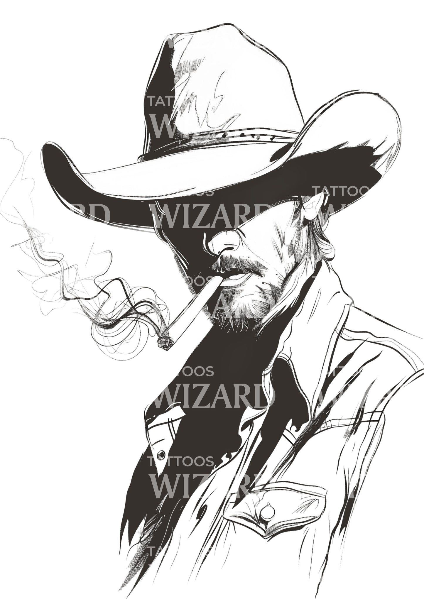 Minimalist Cowboy Smoking Tattoo Design