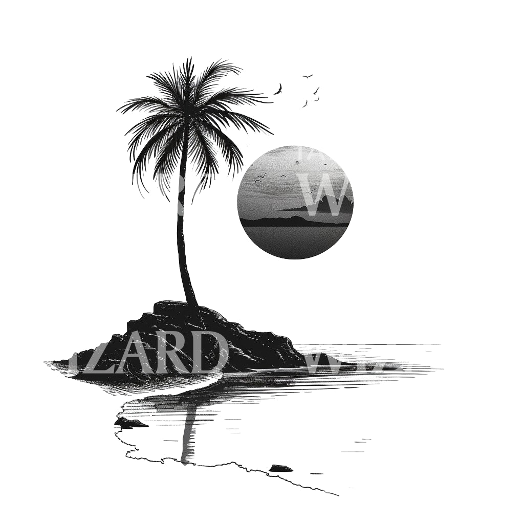 Minimalist Paradise Island Tattoo Design