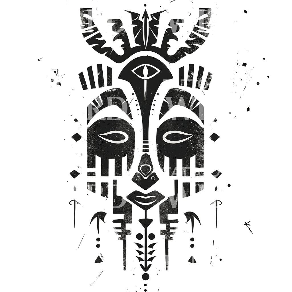 Minimalist Primitive Mask Tattoo Design