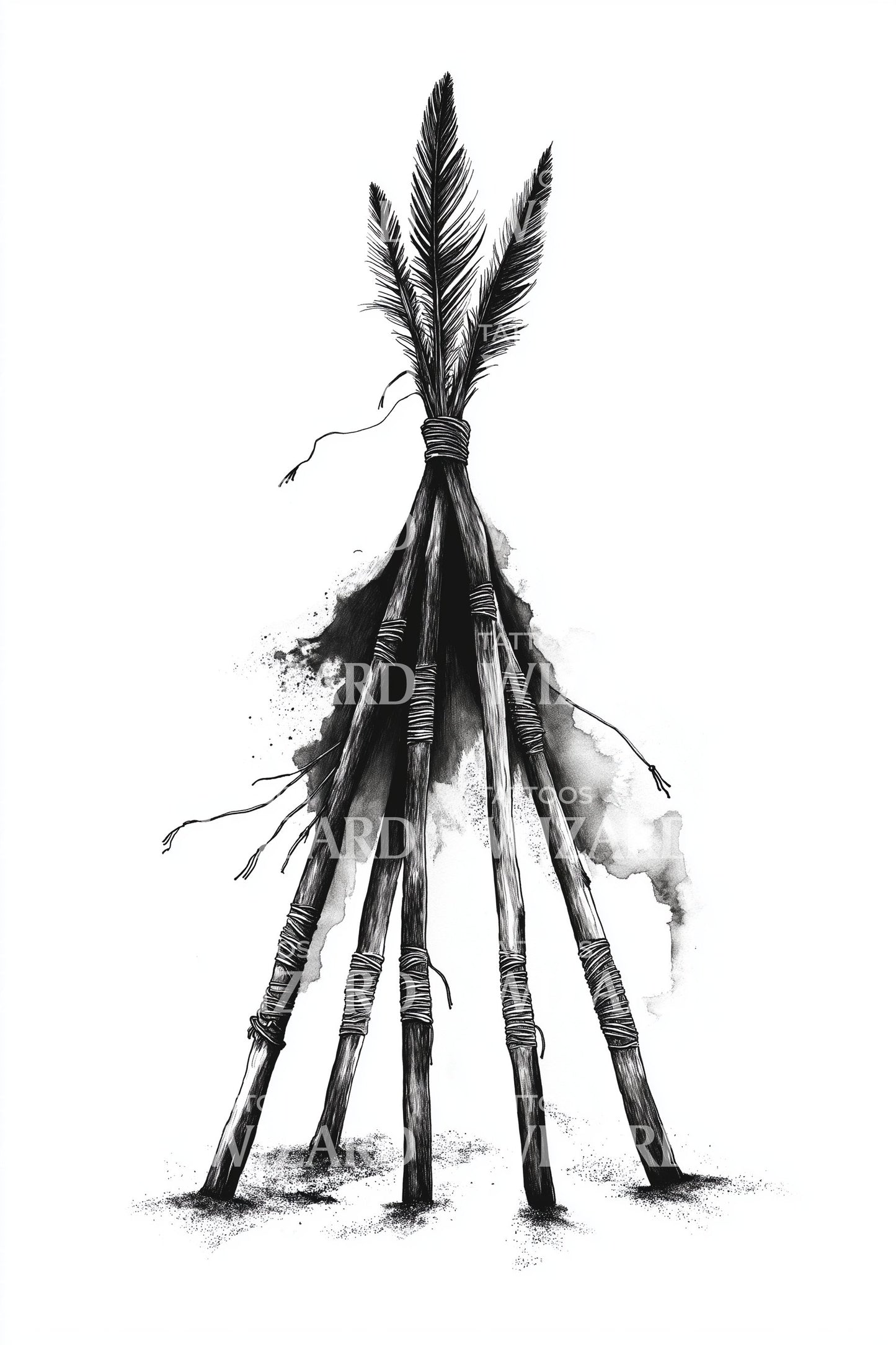 Minimalist Tipi Poles Tattoo Illustration