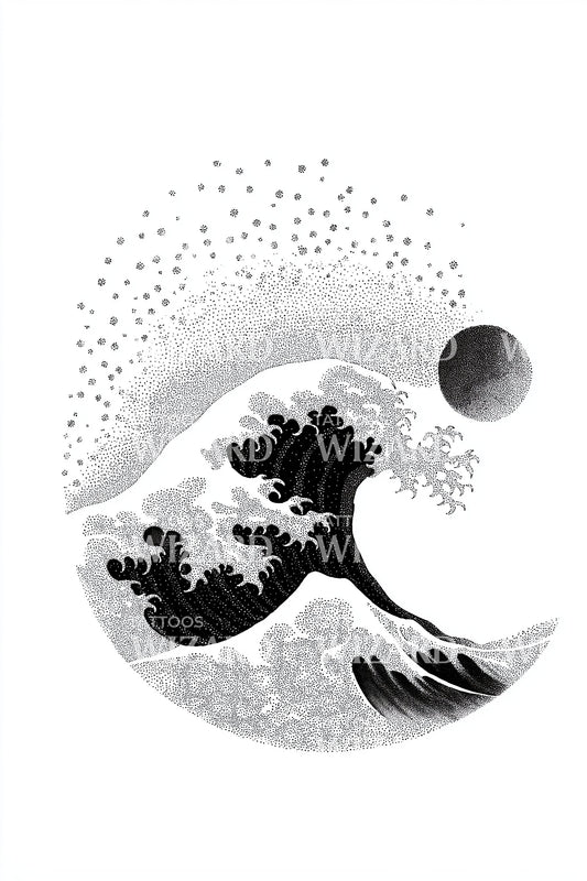 Минималистичный дизайн татуировки с волной в круге