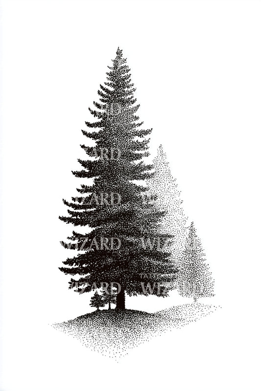 Misty Forest Pine Tattoo Illustration