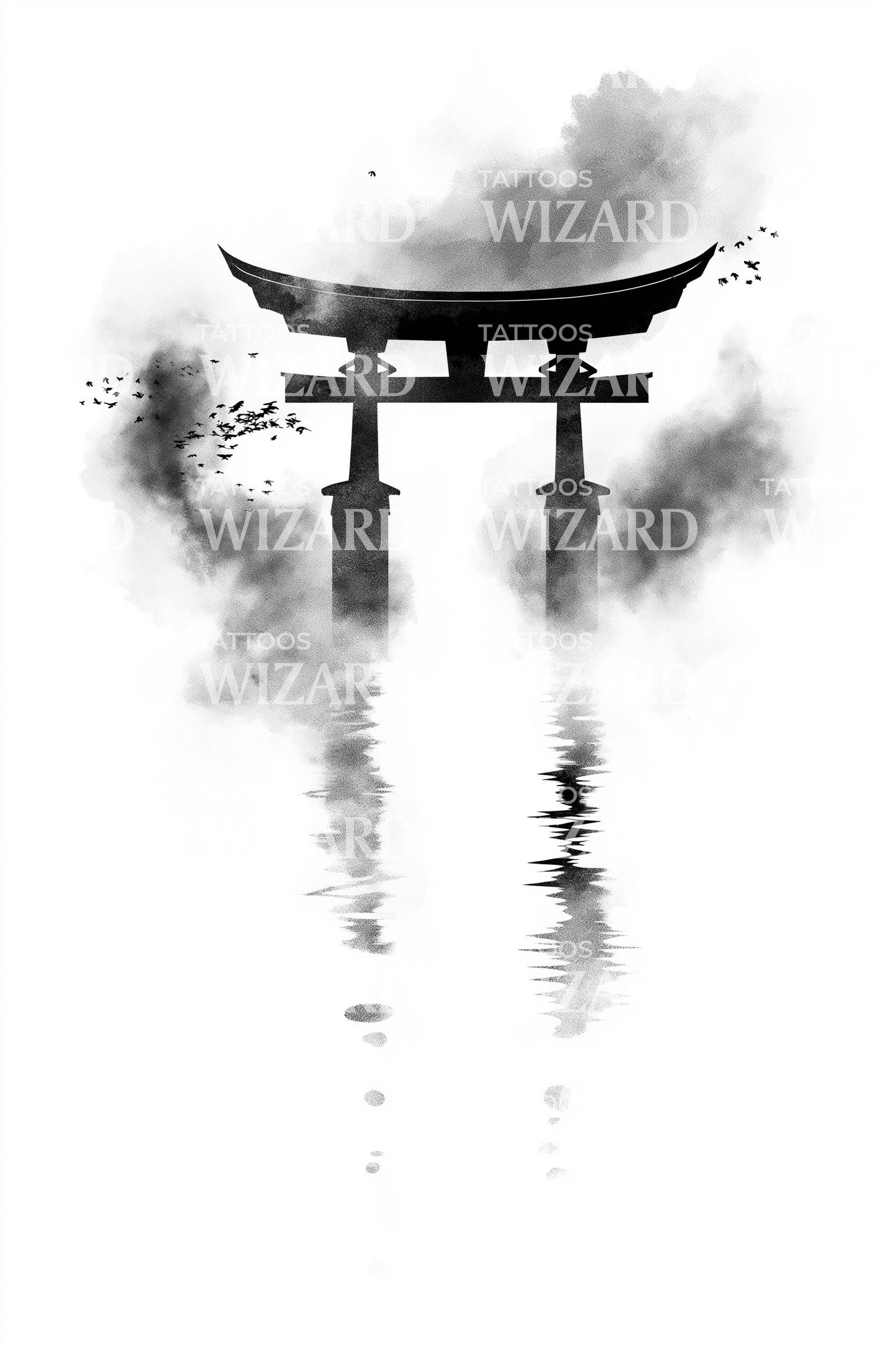 Misty Torii Reflection Tattoo Idea