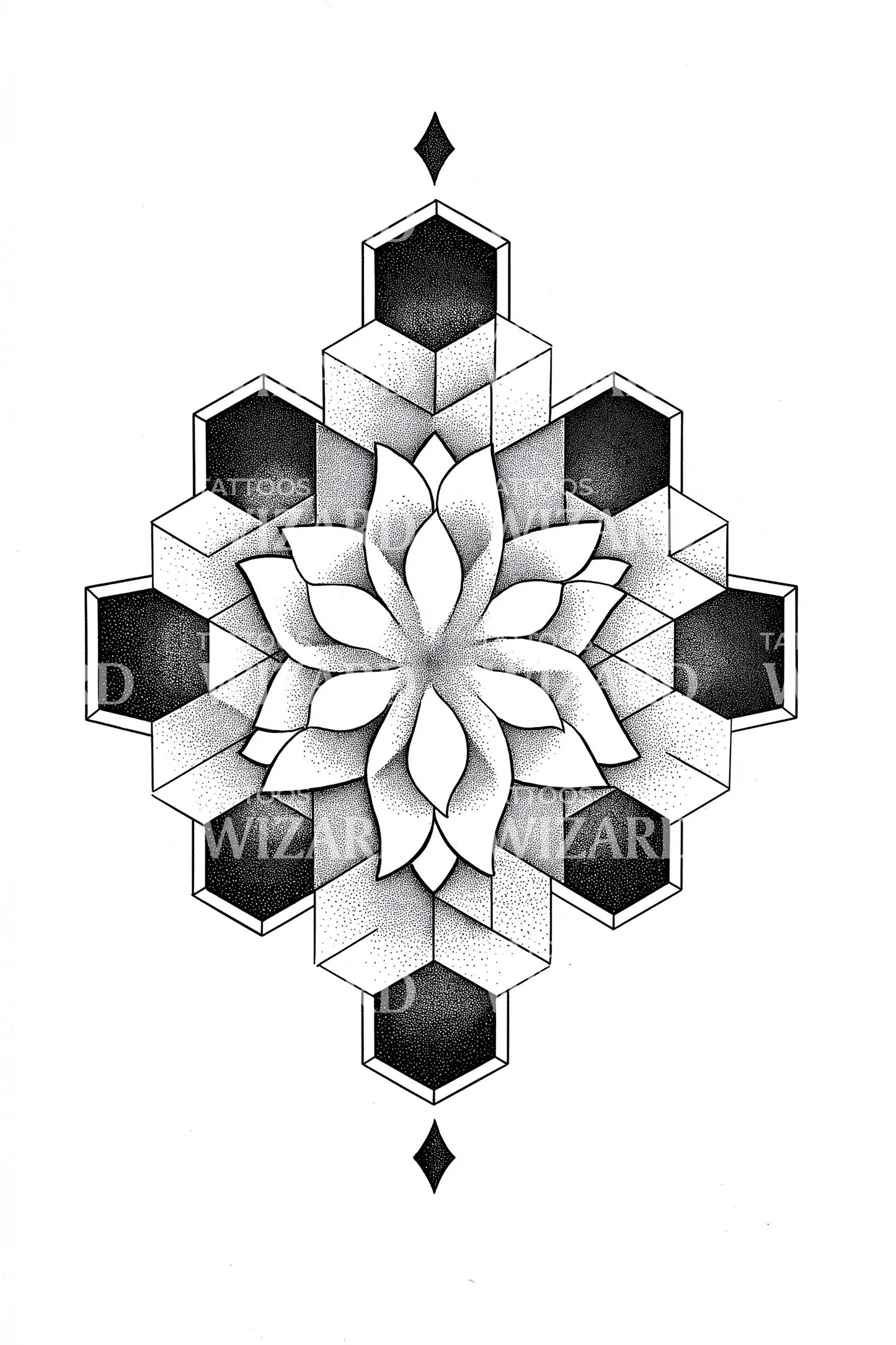 Modulära Lotusblock Tatuering Design