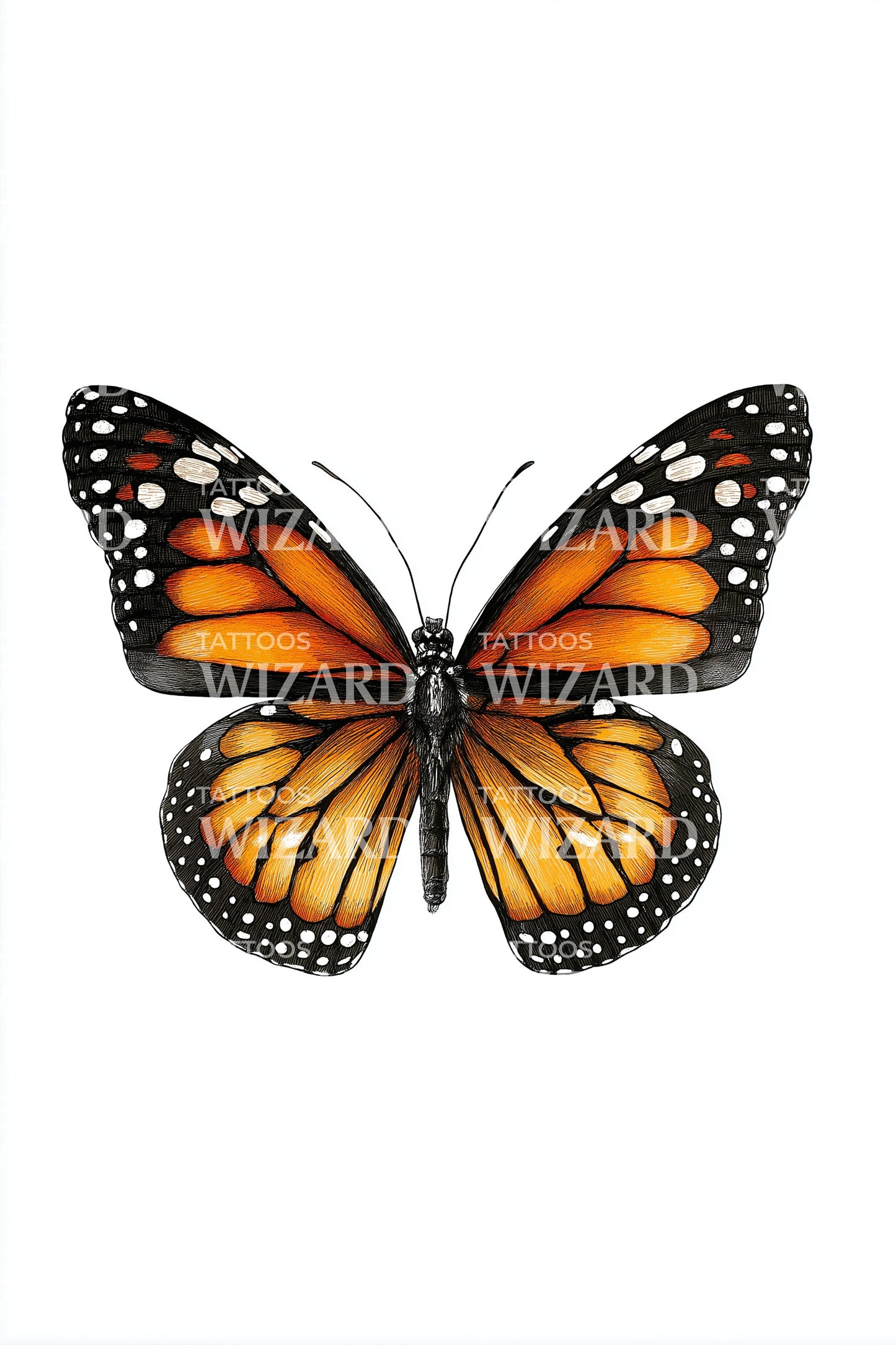 Monarch Butterfly Color Tattoo Illustration