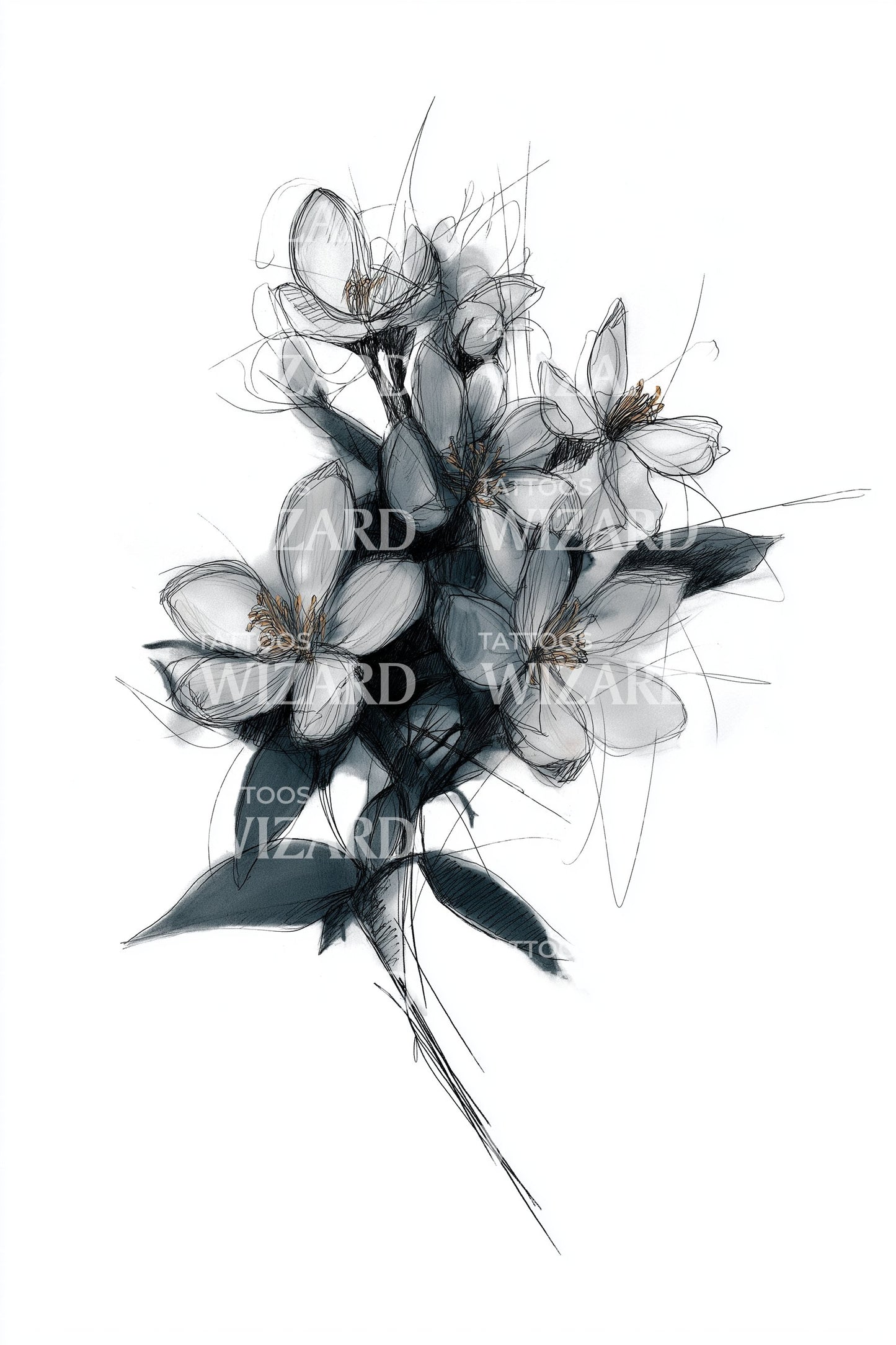 Monochrome Blossom Branch Tattoo Idea