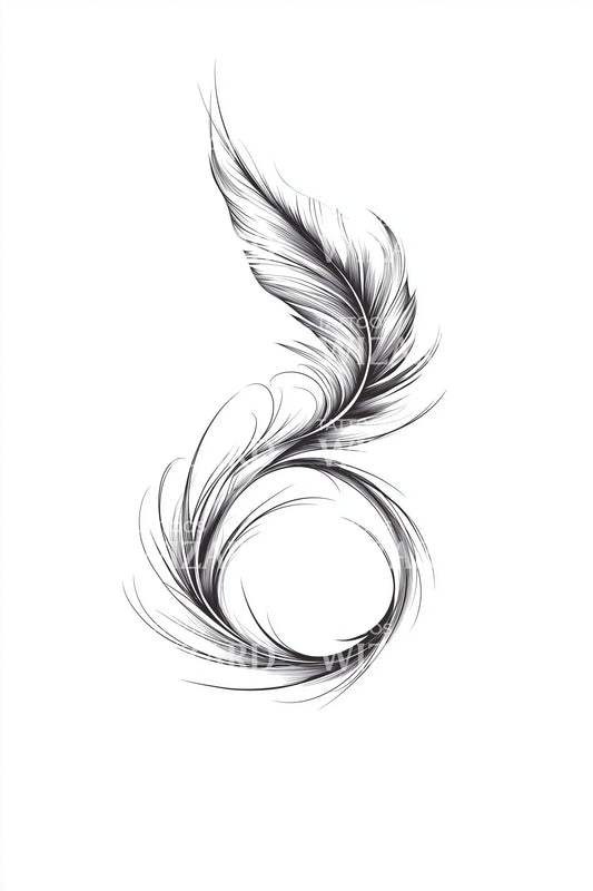 Monochrome Feather Swirl Tattoo Idea