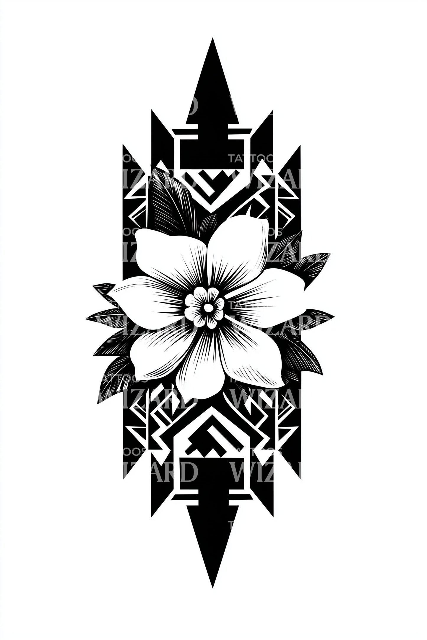 Design de tatouage panneau fleur monochrome
