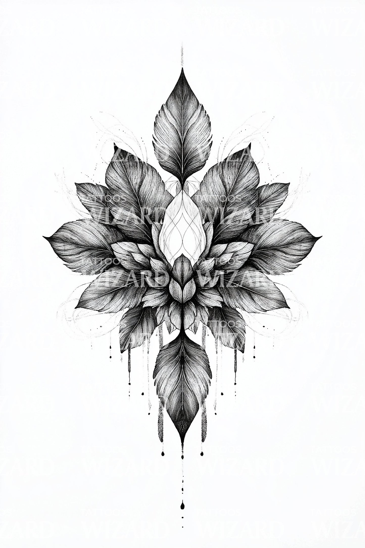 Monochrome Lotus Bloom Tattoo Design
