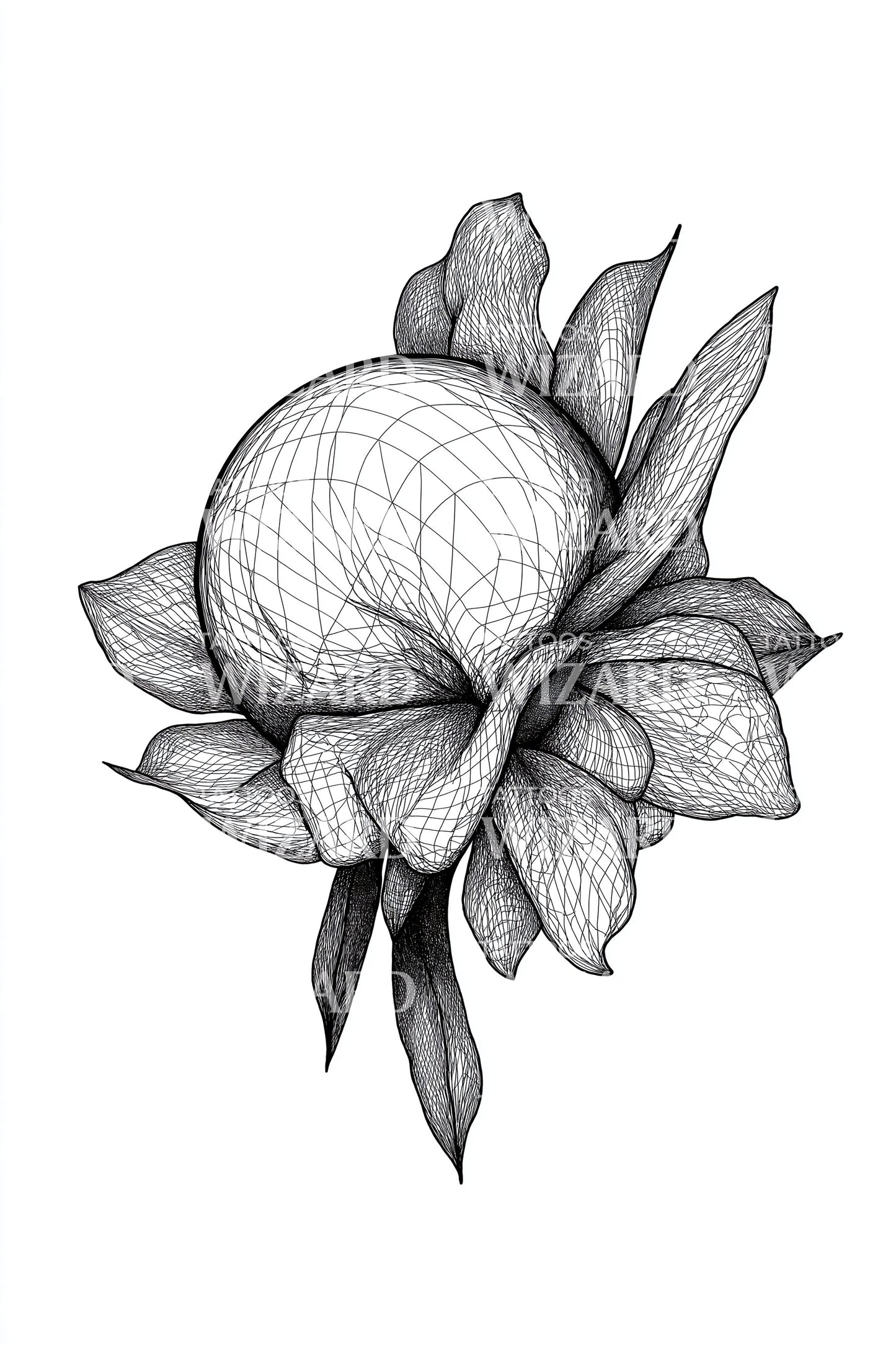 Monochrome Lotus Bud Tattoo Design