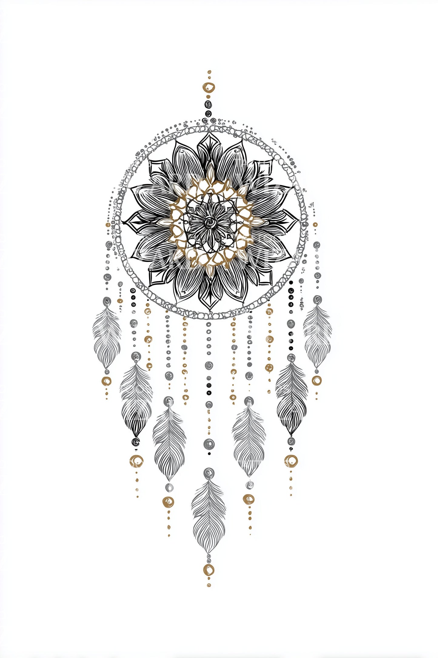 Monochrome Mandala Dreamcatcher Tattoo Design