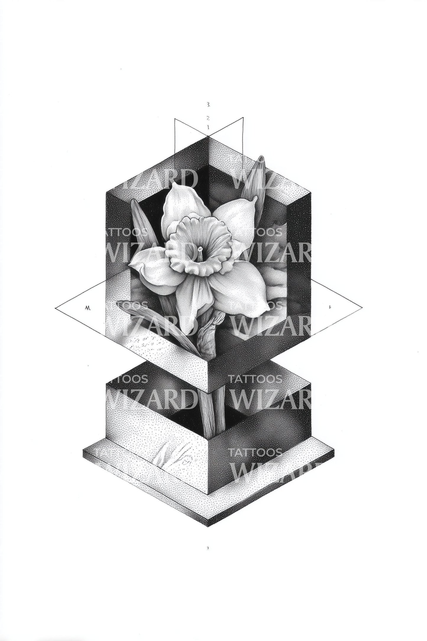 Monolith Bloom Cube Tattoo Design