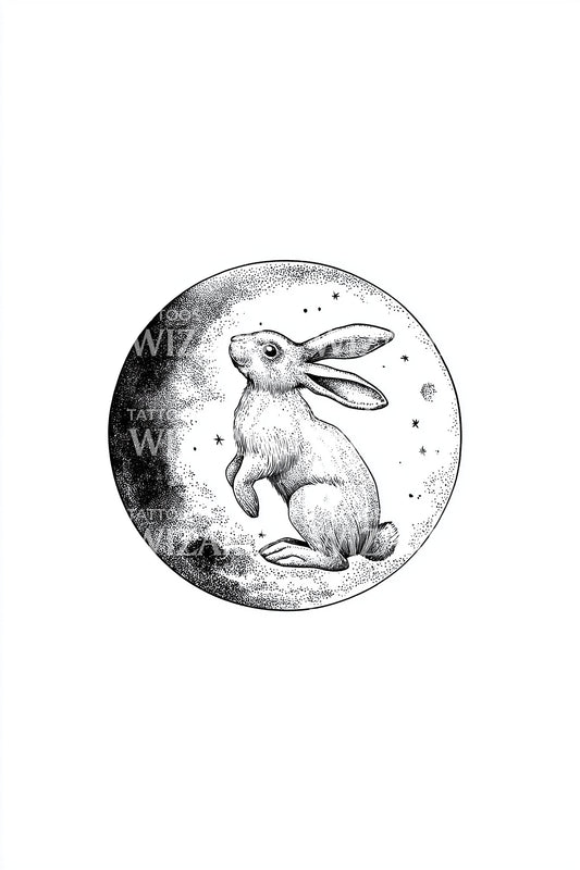 Mond- und Hasen-Tattoo-Illustration