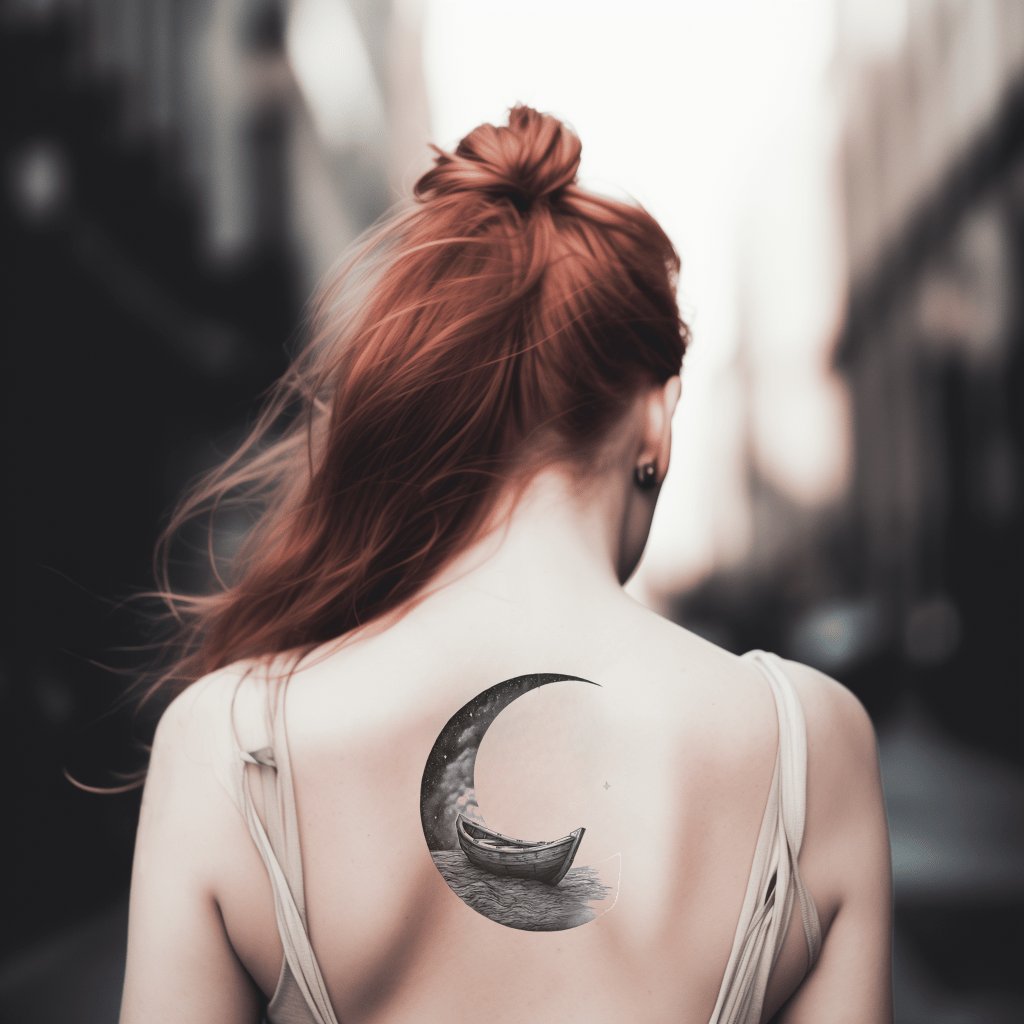 Design Tatuaggio Barca Luna Nera