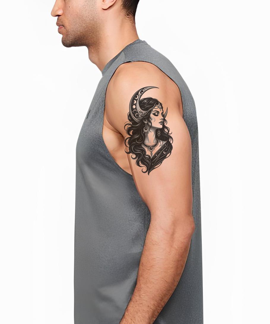 Moon Goddess Portrait Tattoo Design
