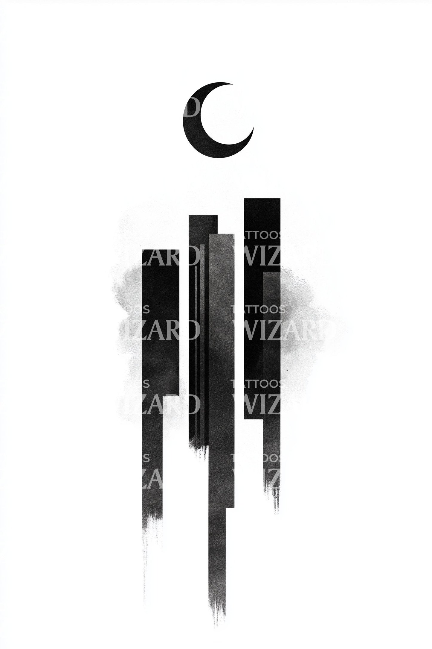 Desain Tato Menara Abstrak Bercahaya Bulan