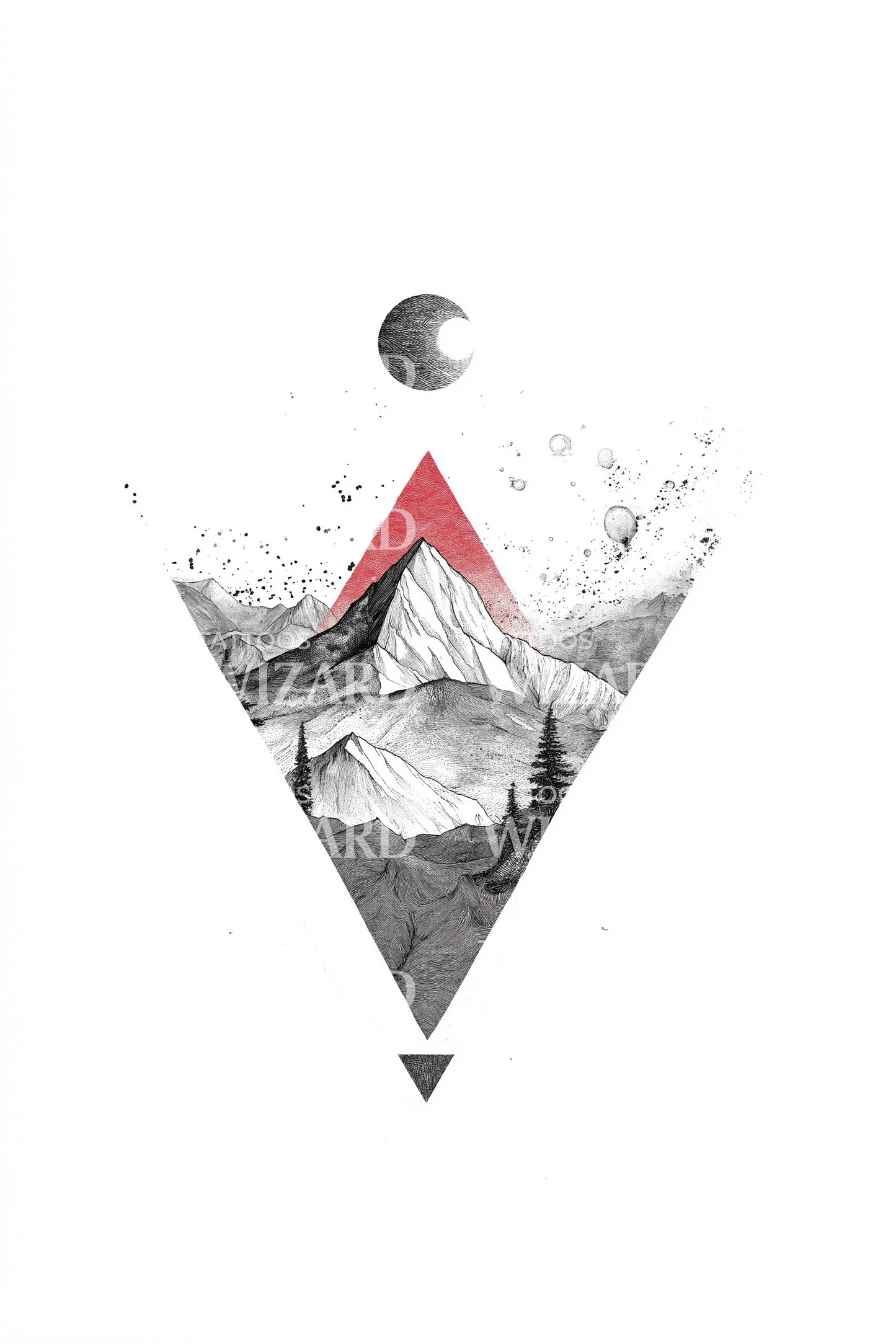 Moonlit Alpine Triangle Tattoo Illustration