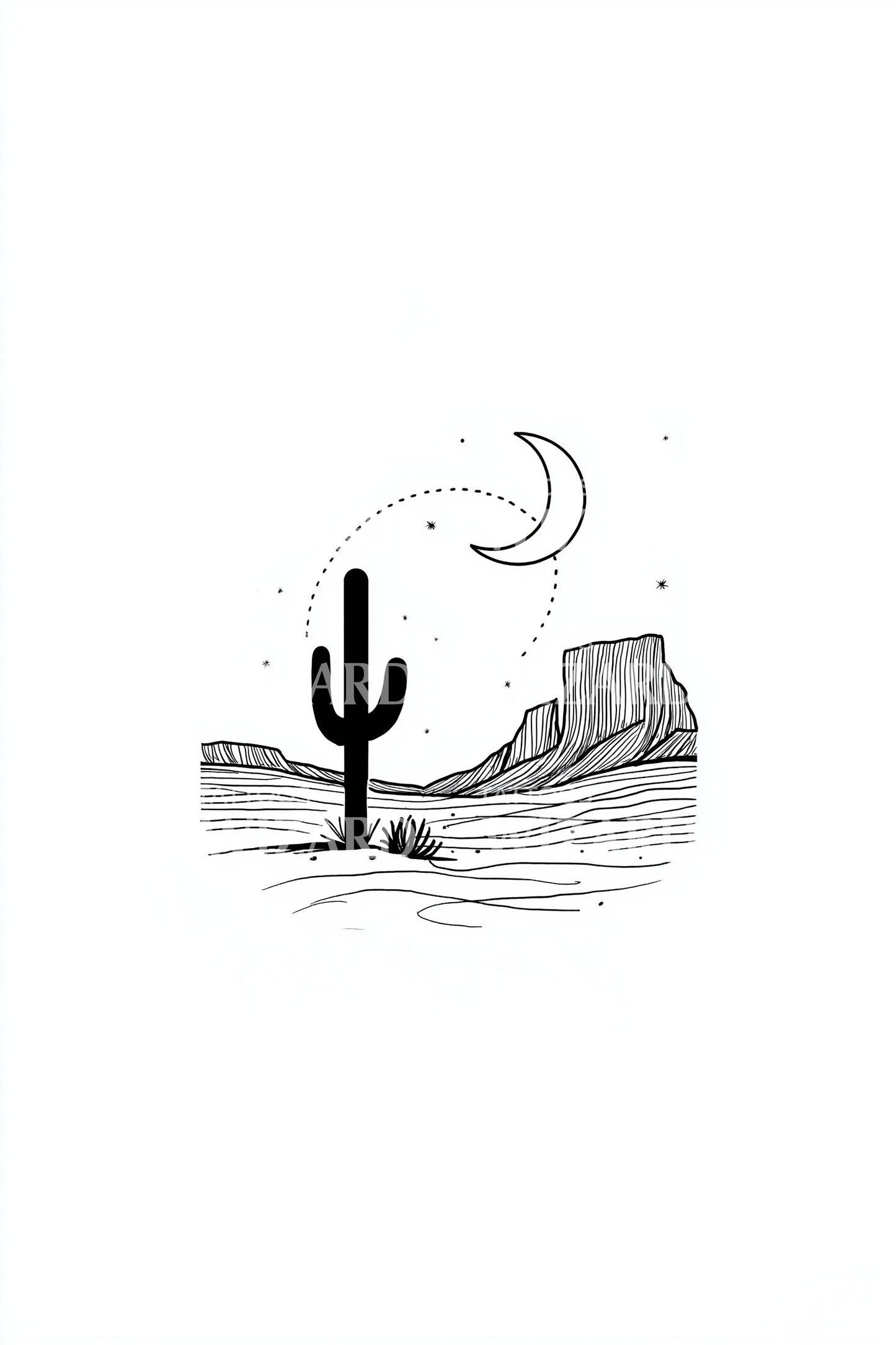 Moonlit Desert Postcard Tattoo Illustration