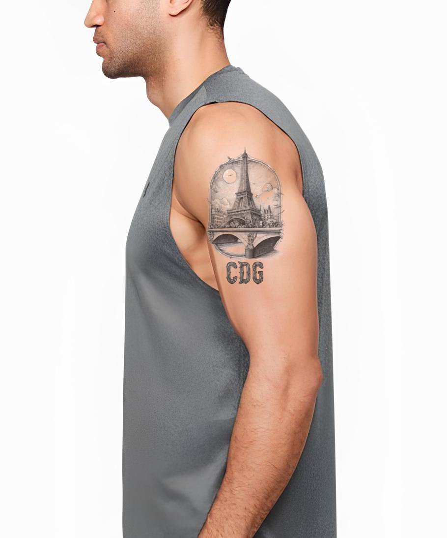 Moonlit Eiffel CDG Tattoo Idea